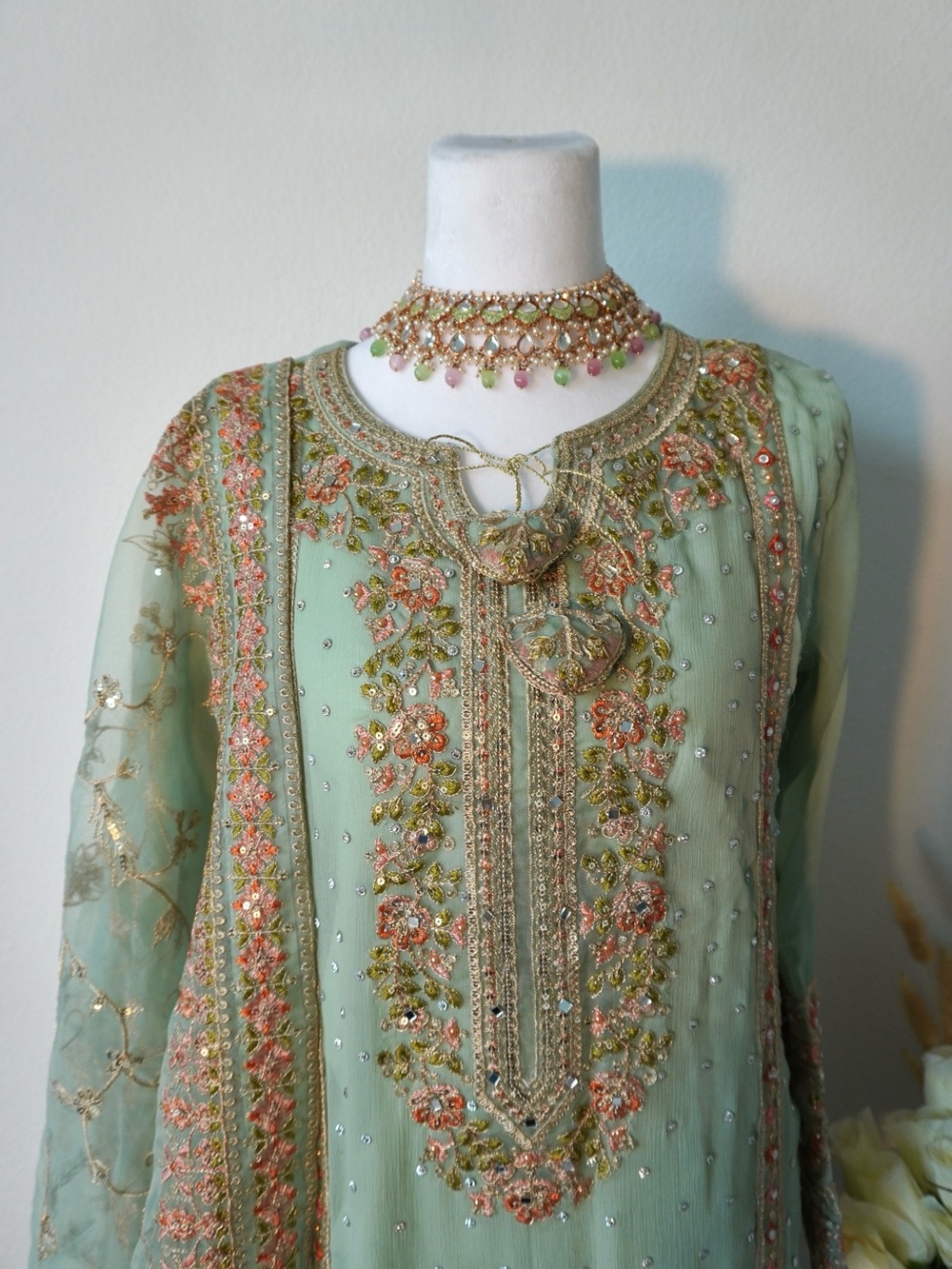 SumNoor's Collection Mint Green Embroidered Salwar Kameez - Picture 2 of 4